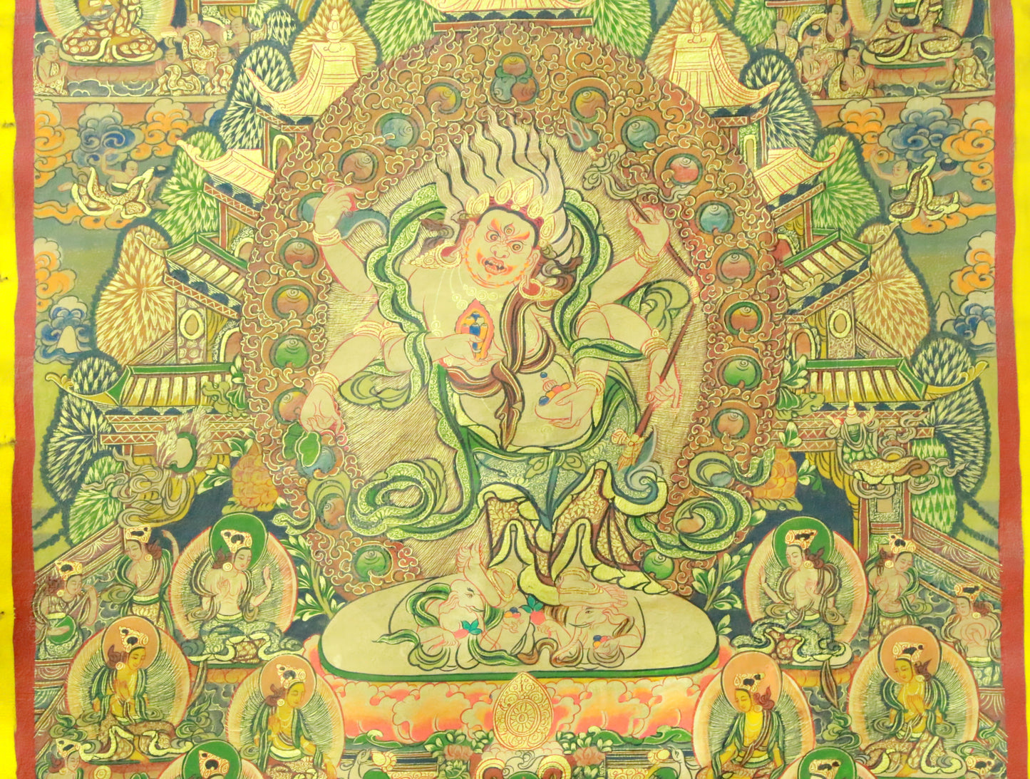 An Exquiste Painted Gold Vajra Thangka