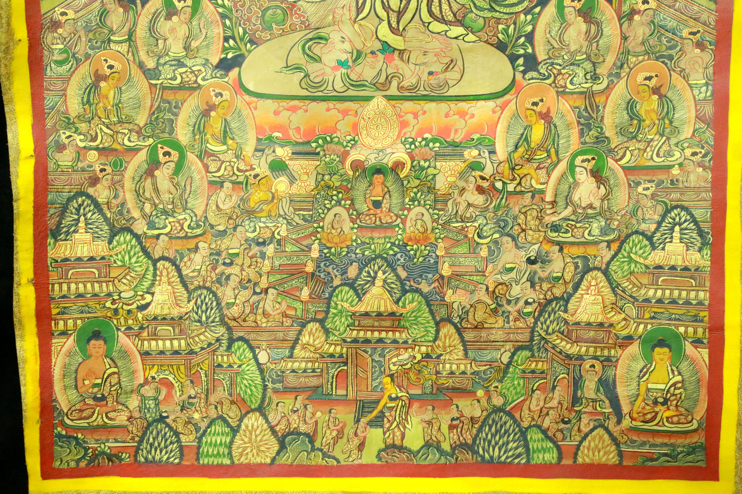 An Exquiste Painted Gold Vajra Thangka