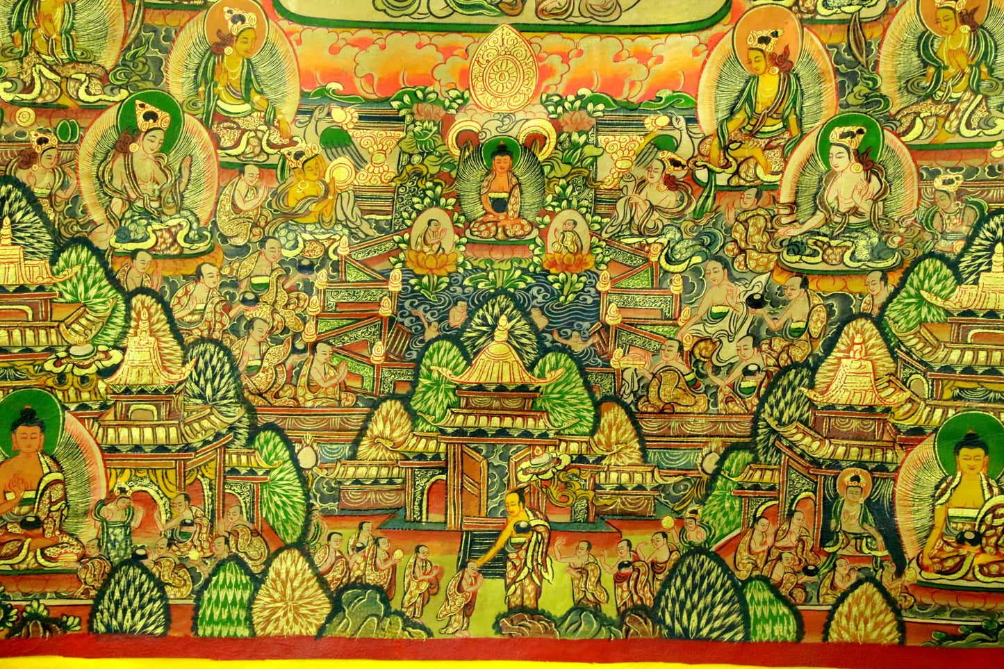 An Exquiste Painted Gold Vajra Thangka