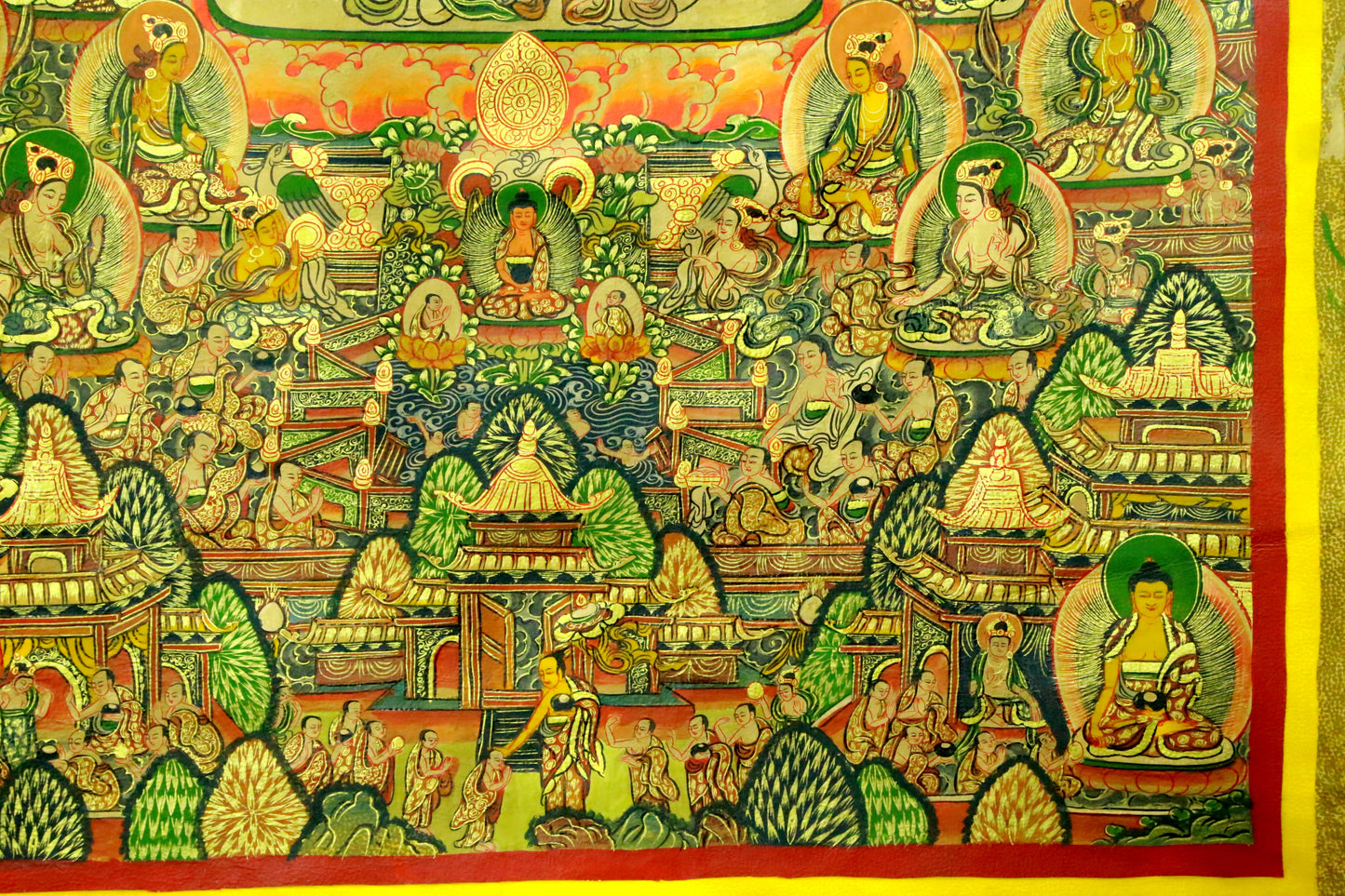 An Exquiste Painted Gold Vajra Thangka