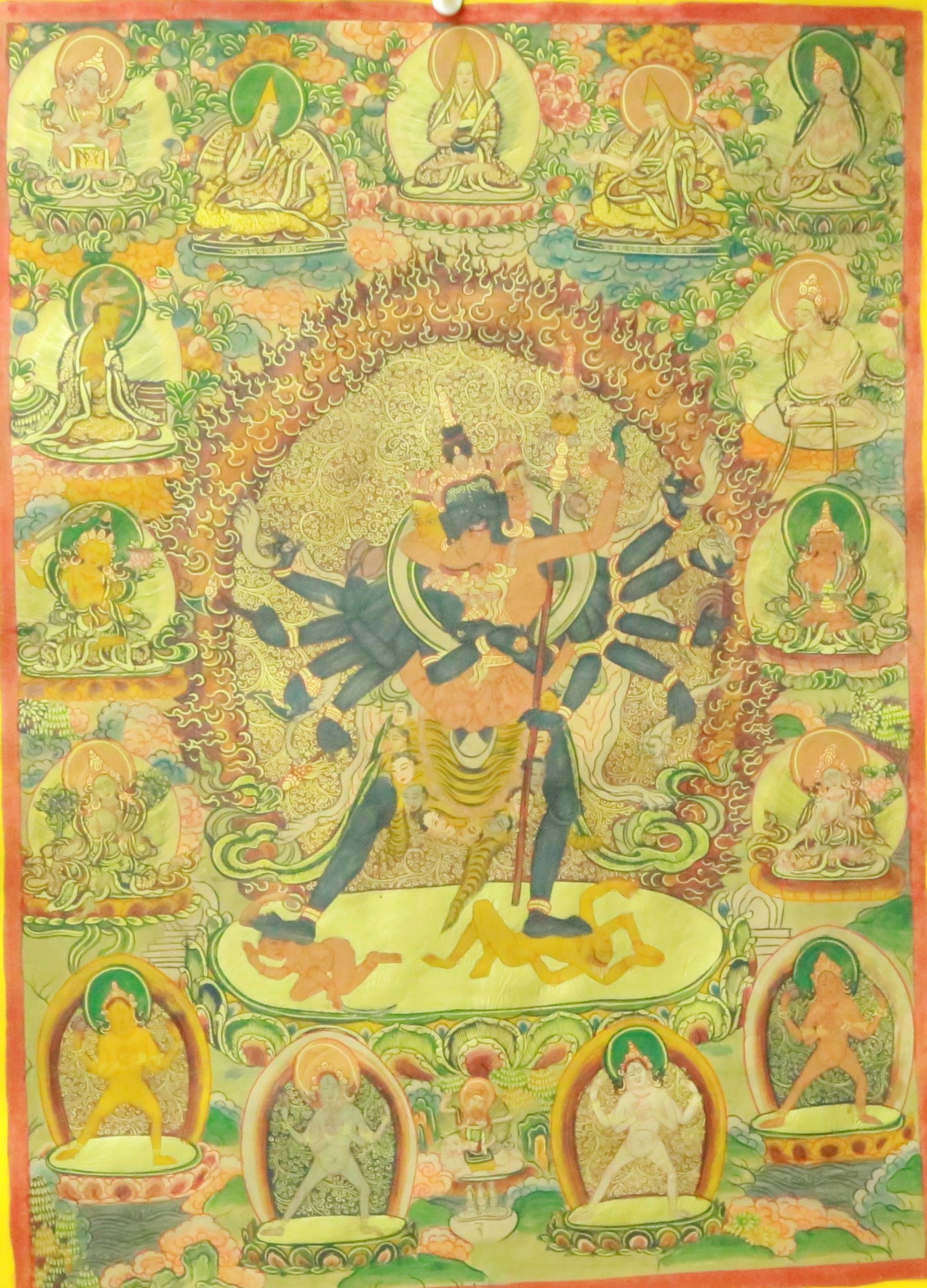 An Exquiste Painted Gold Vajra Thangka