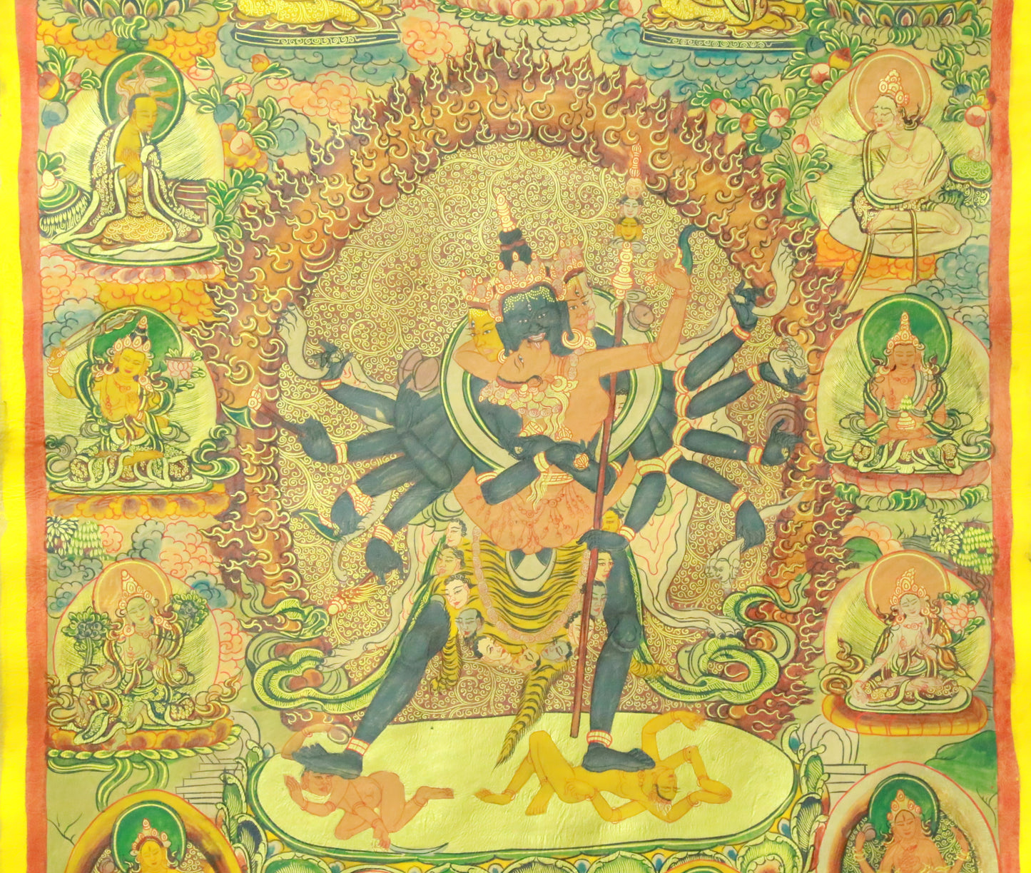 An Exquiste Painted Gold Vajra Thangka