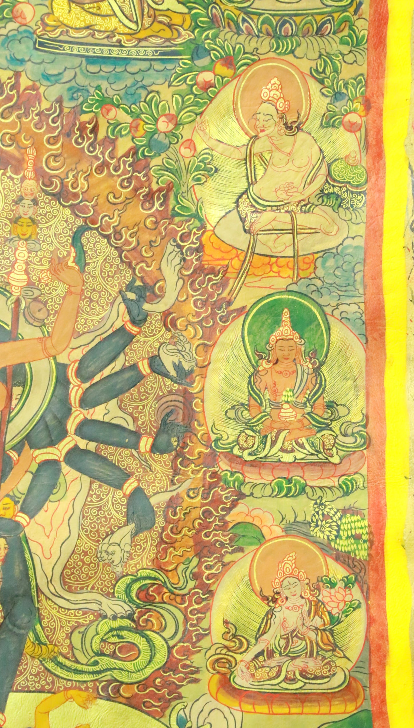 An Exquiste Painted Gold Vajra Thangka