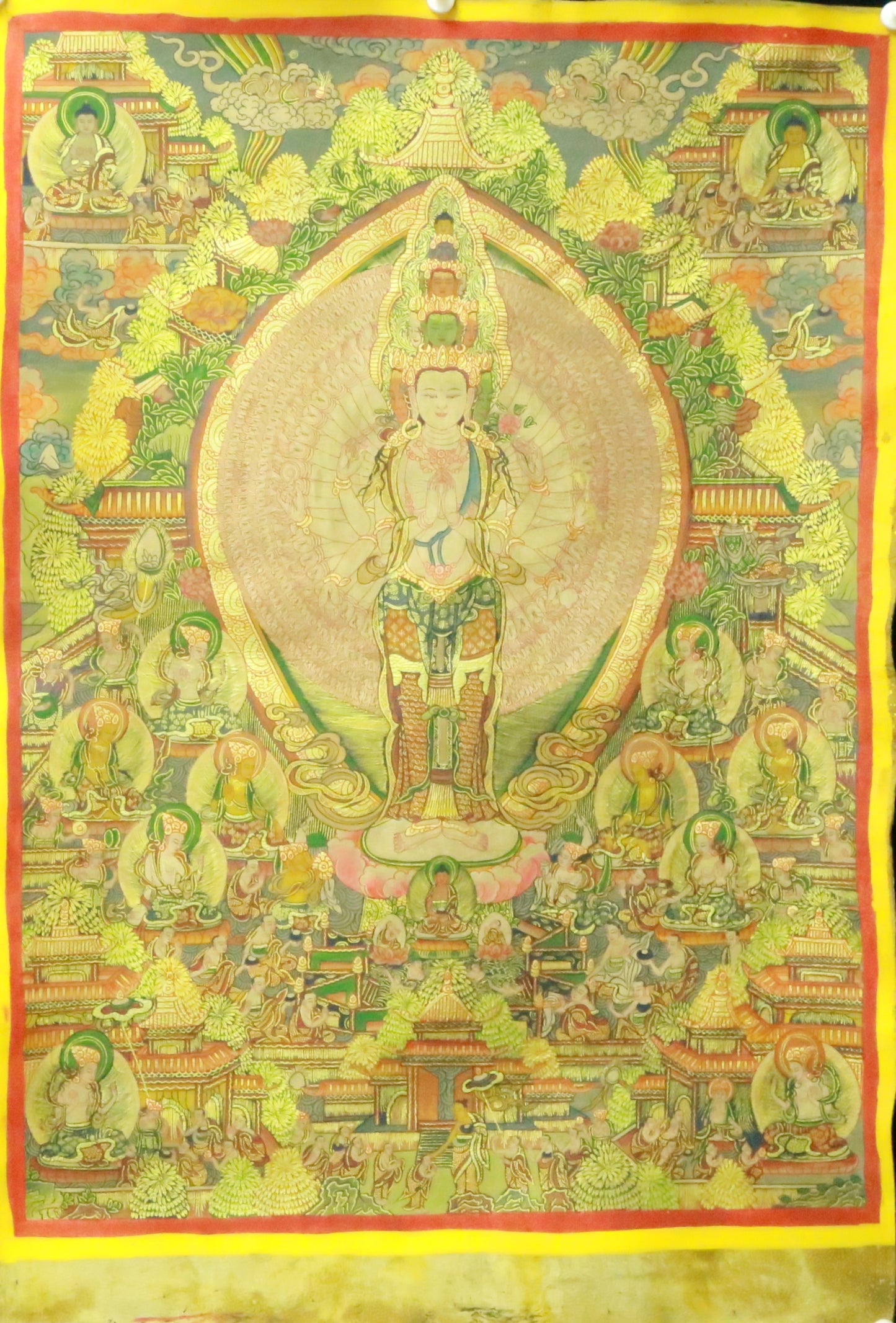 An Exquiste Painted Gold Thousand-armed Avalokiteshvara Thangka