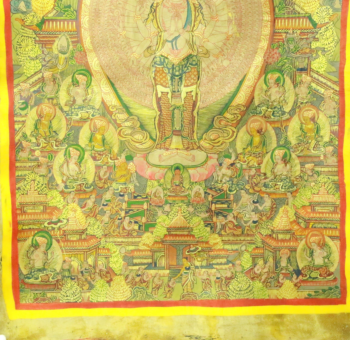 An Exquiste Painted Gold Thousand-armed Avalokiteshvara Thangka