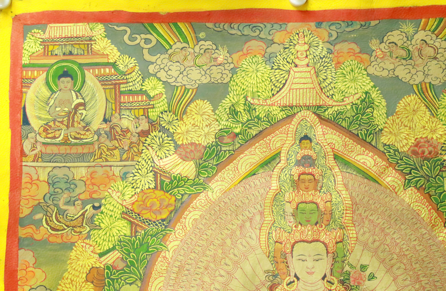 An Exquiste Painted Gold Thousand-armed Avalokiteshvara Thangka