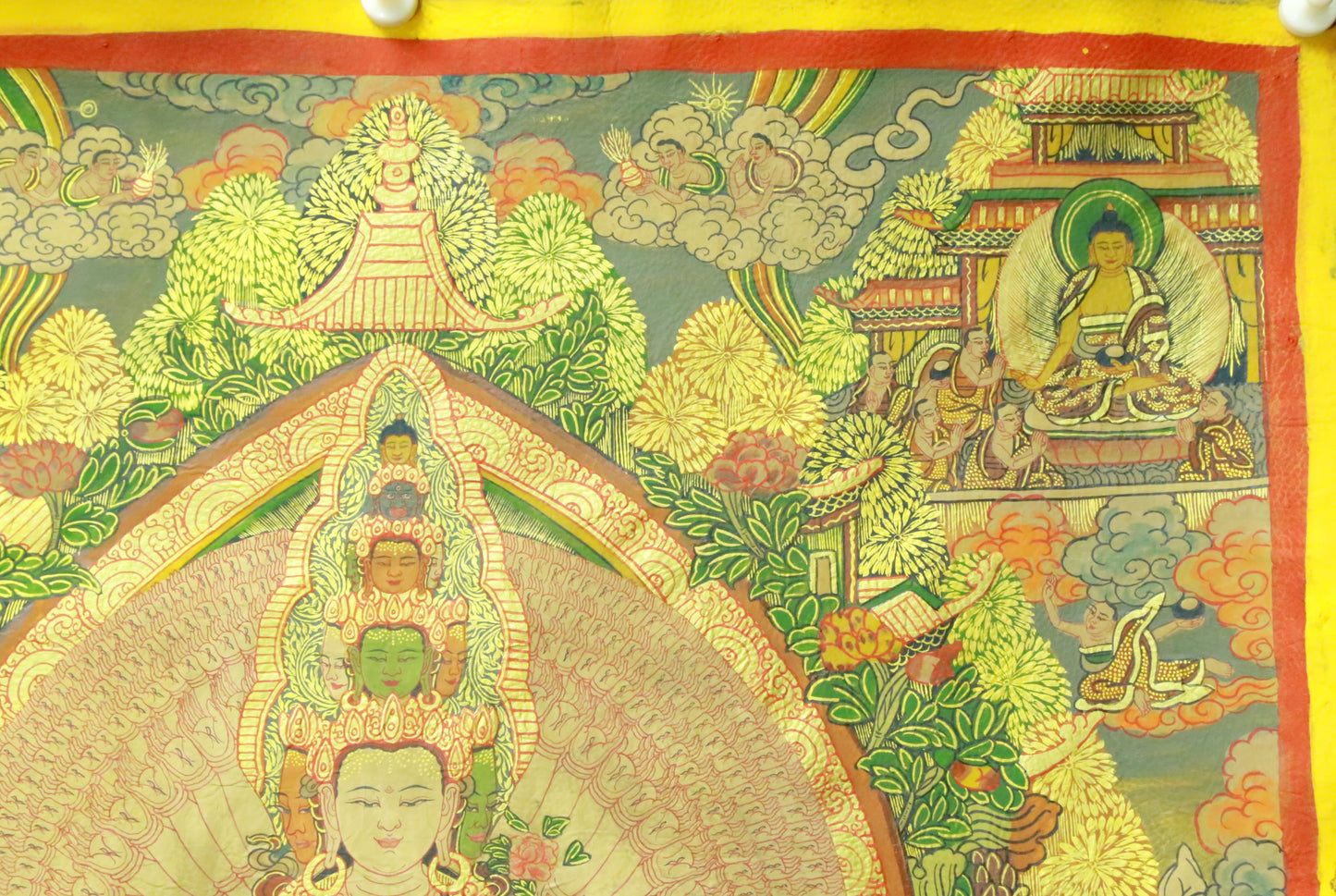 An Exquiste Painted Gold Thousand-armed Avalokiteshvara Thangka