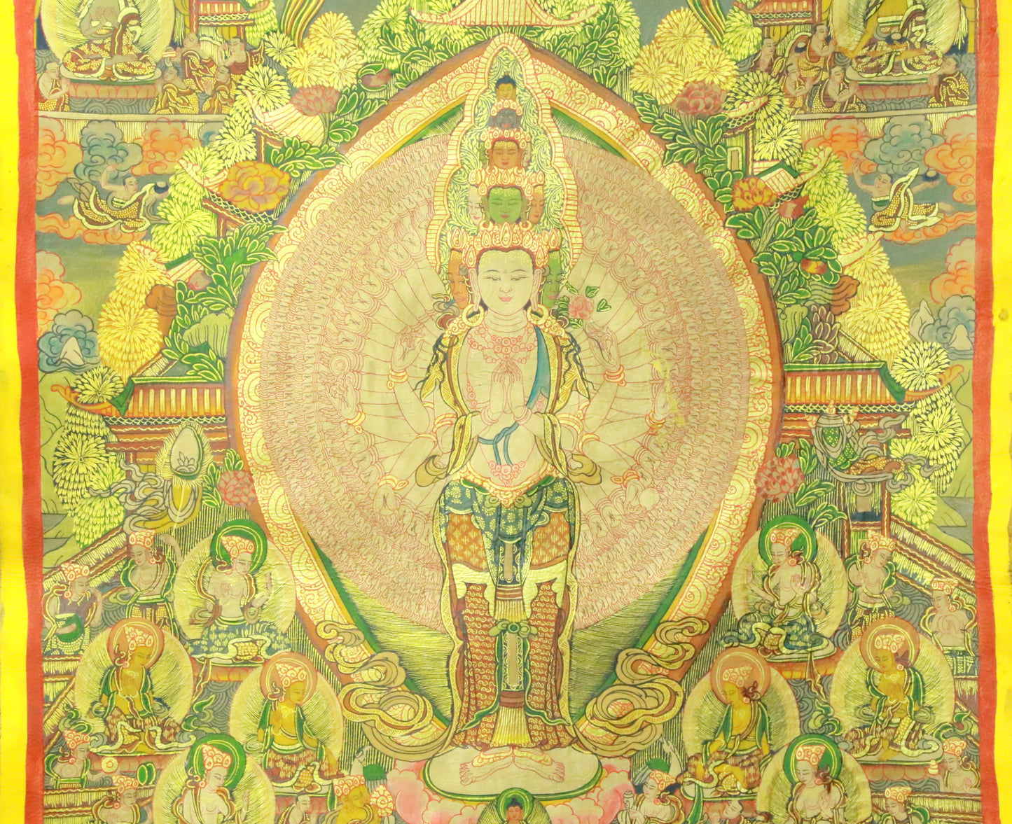 An Exquiste Painted Gold Thousand-armed Avalokiteshvara Thangka