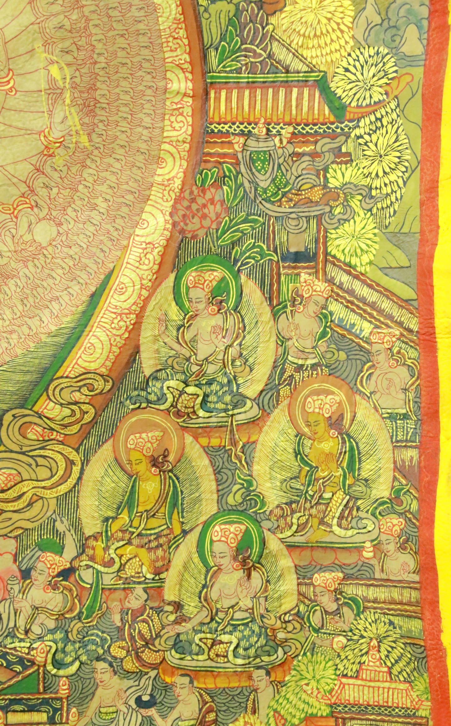 An Exquiste Painted Gold Thousand-armed Avalokiteshvara Thangka