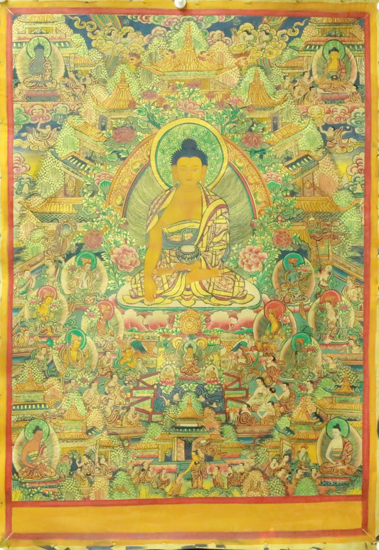 An Exquiste Painted Gold Gautama Buddha Thangka