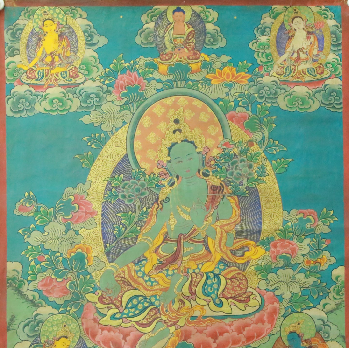 An Exquiste Painted Gold Green Tara Thangka