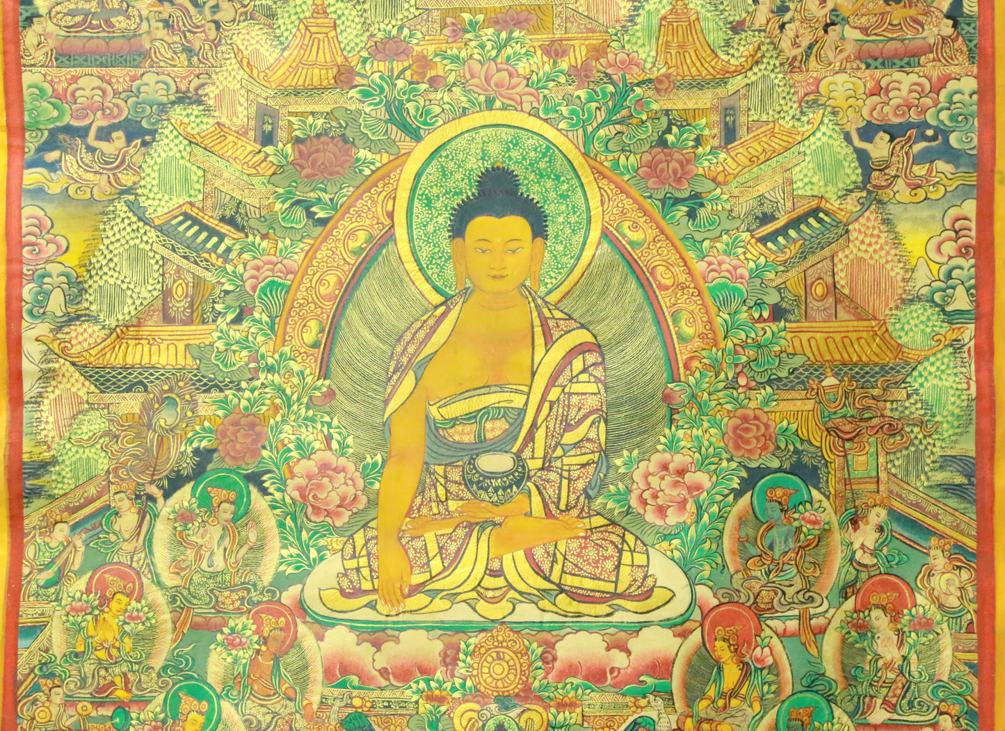 An Exquiste Painted Gold Gautama Buddha Thangka