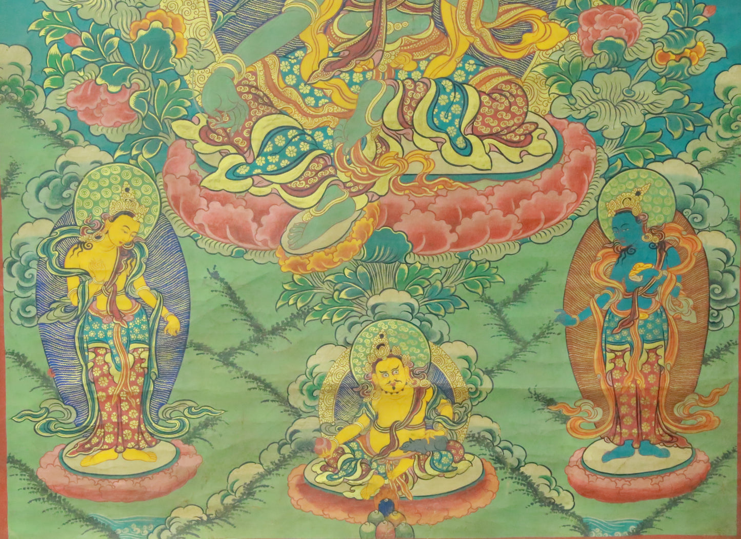 An Exquiste Painted Gold Green Tara Thangka