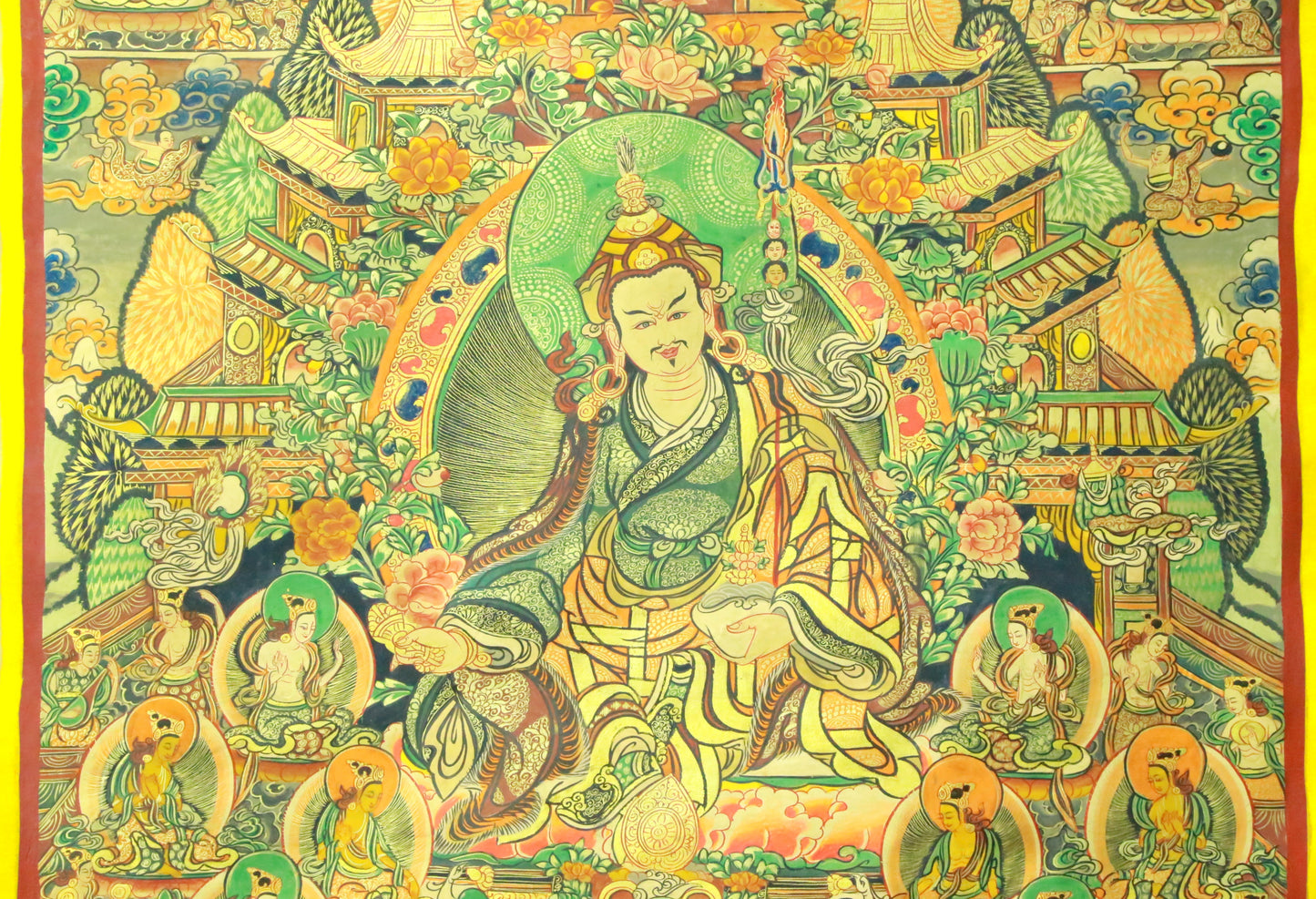 An Exquiste Painted Gold Padmasambhava Thangka