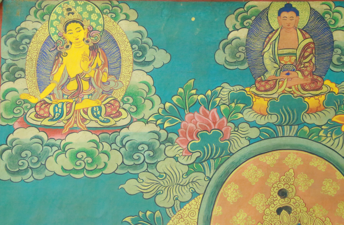 An Exquiste Painted Gold Green Tara Thangka