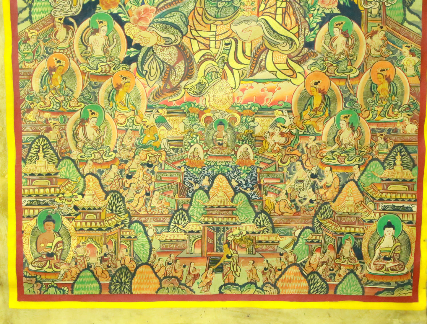 An Exquiste Painted Gold Padmasambhava Thangka