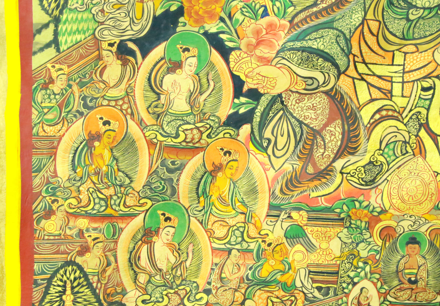 An Exquiste Painted Gold Padmasambhava Thangka