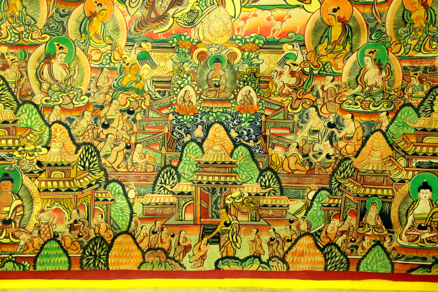 An Exquiste Painted Gold Padmasambhava Thangka