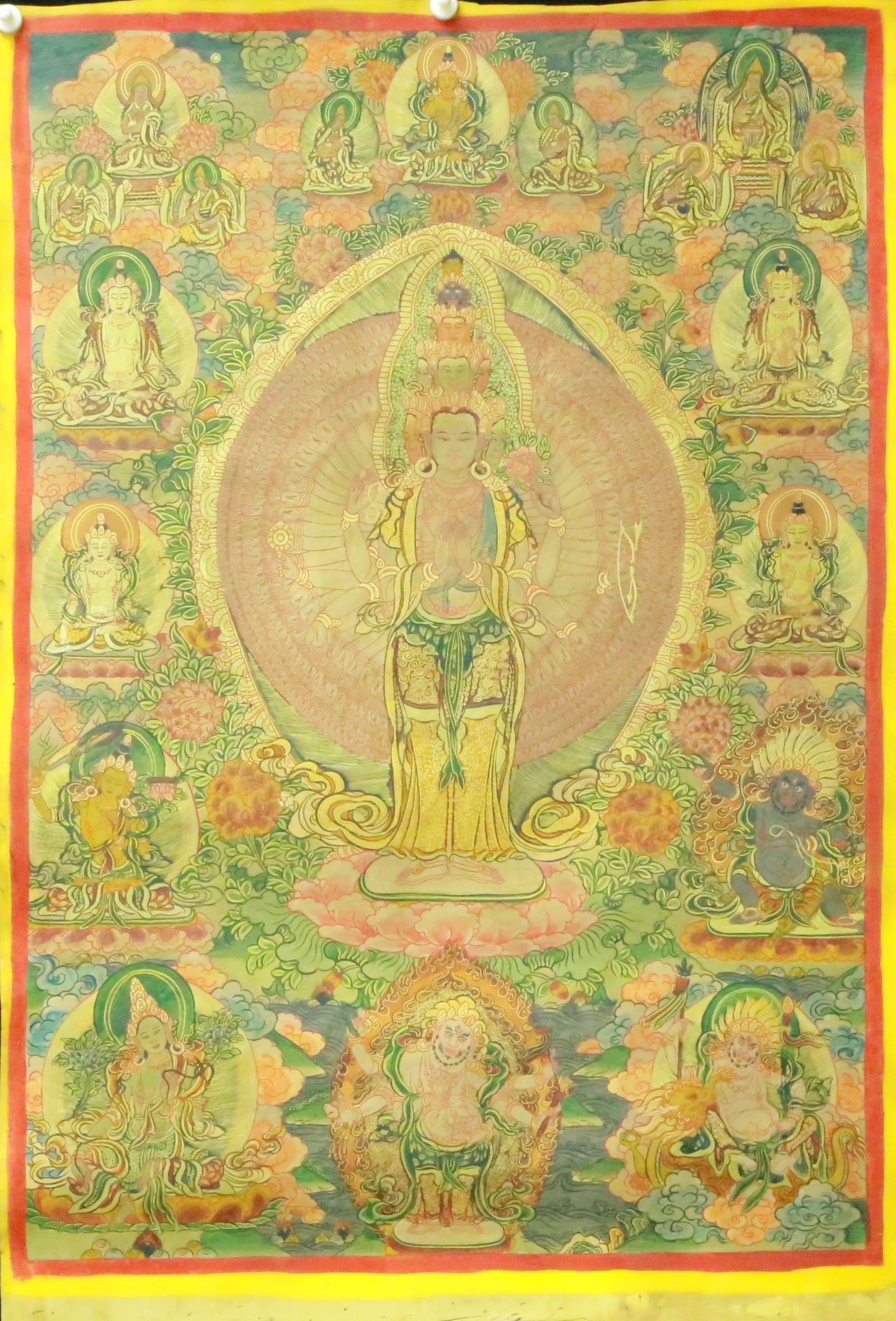 An Exquiste Painted Gold Thousand-armed Avalokiteshvara Thangka