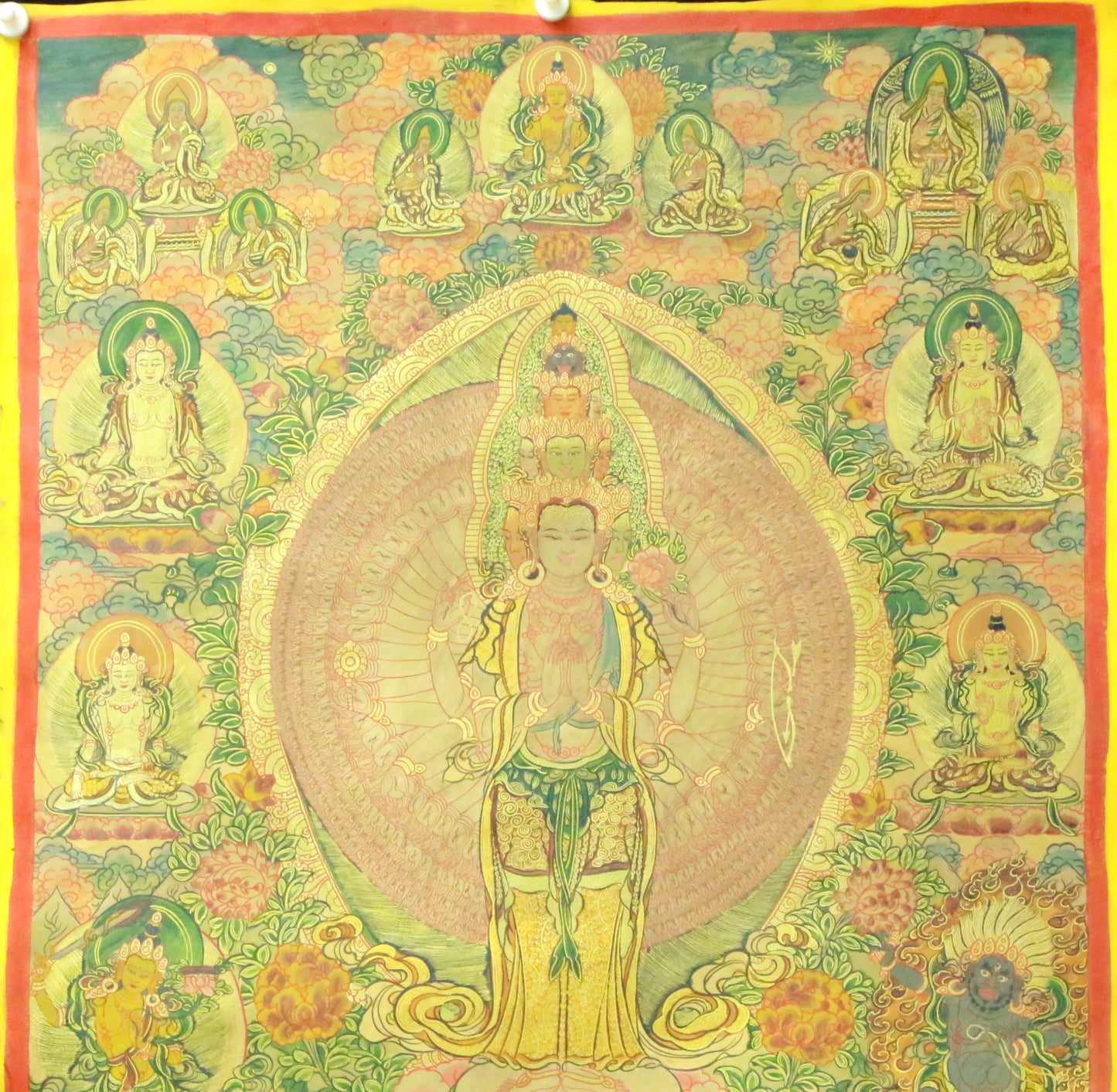 An Exquiste Painted Gold Thousand-armed Avalokiteshvara Thangka