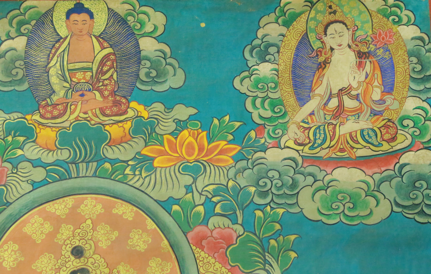 An Exquiste Painted Gold Green Tara Thangka