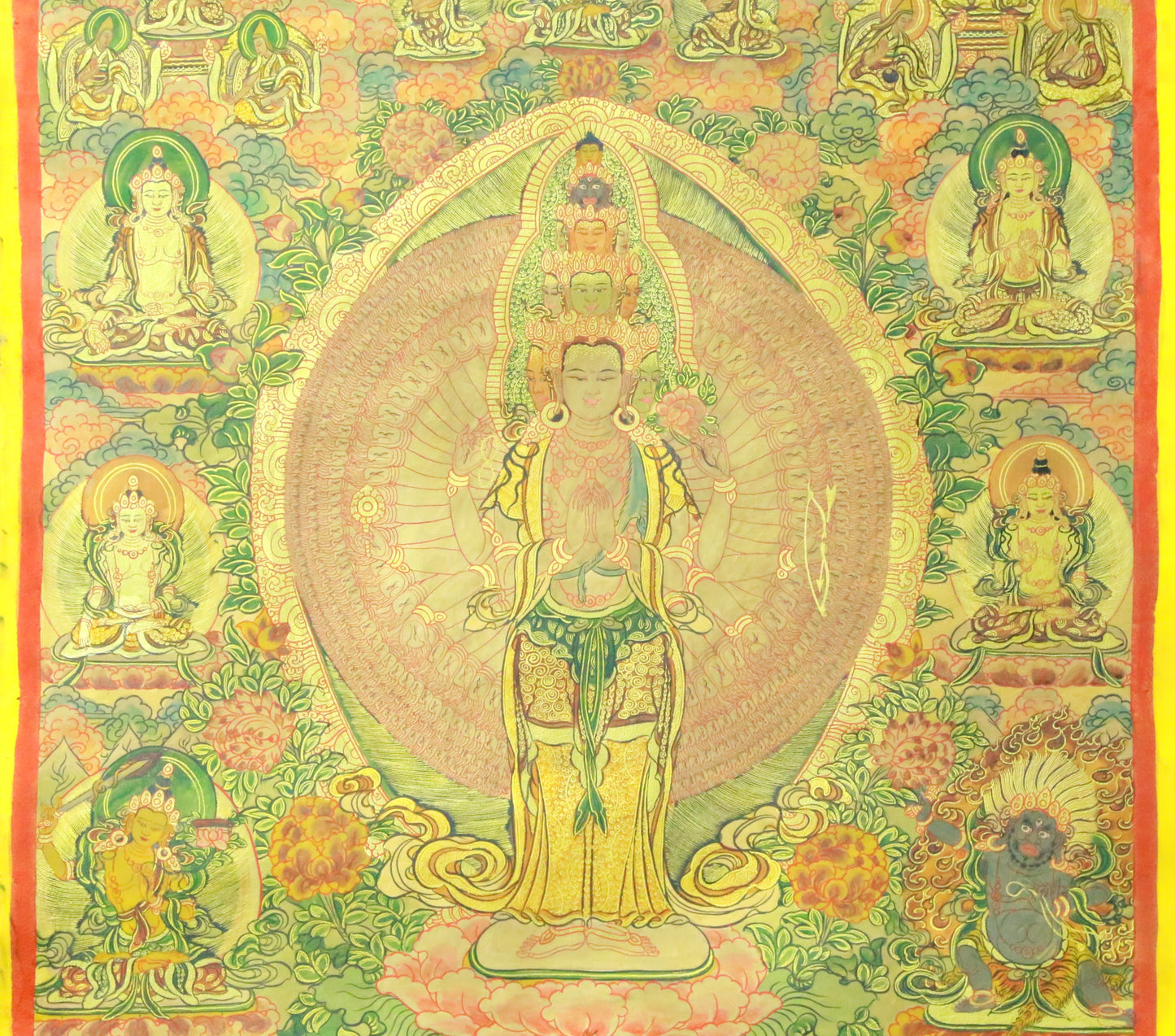 An Exquiste Painted Gold Thousand-armed Avalokiteshvara Thangka