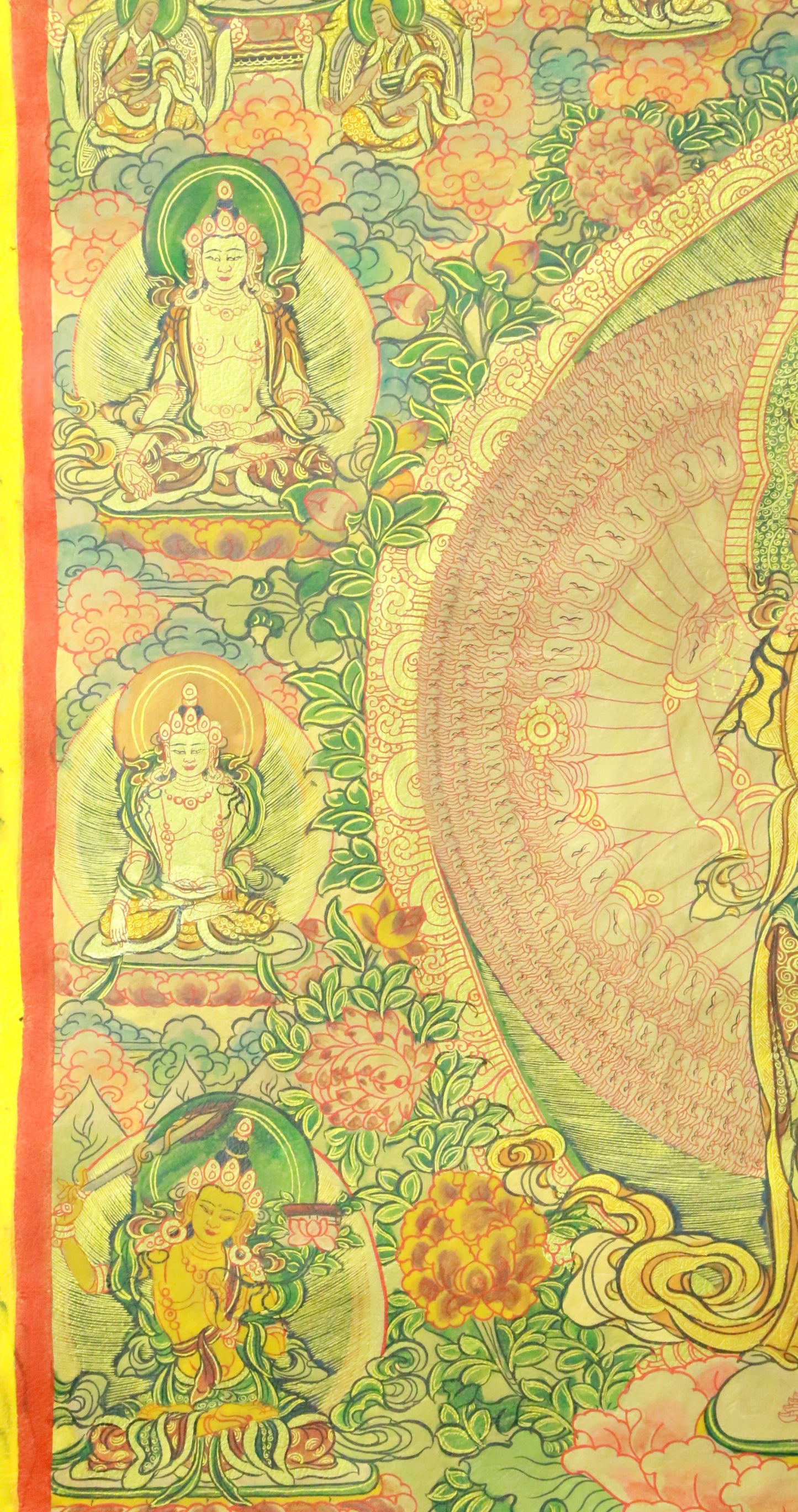 An Exquiste Painted Gold Thousand-armed Avalokiteshvara Thangka