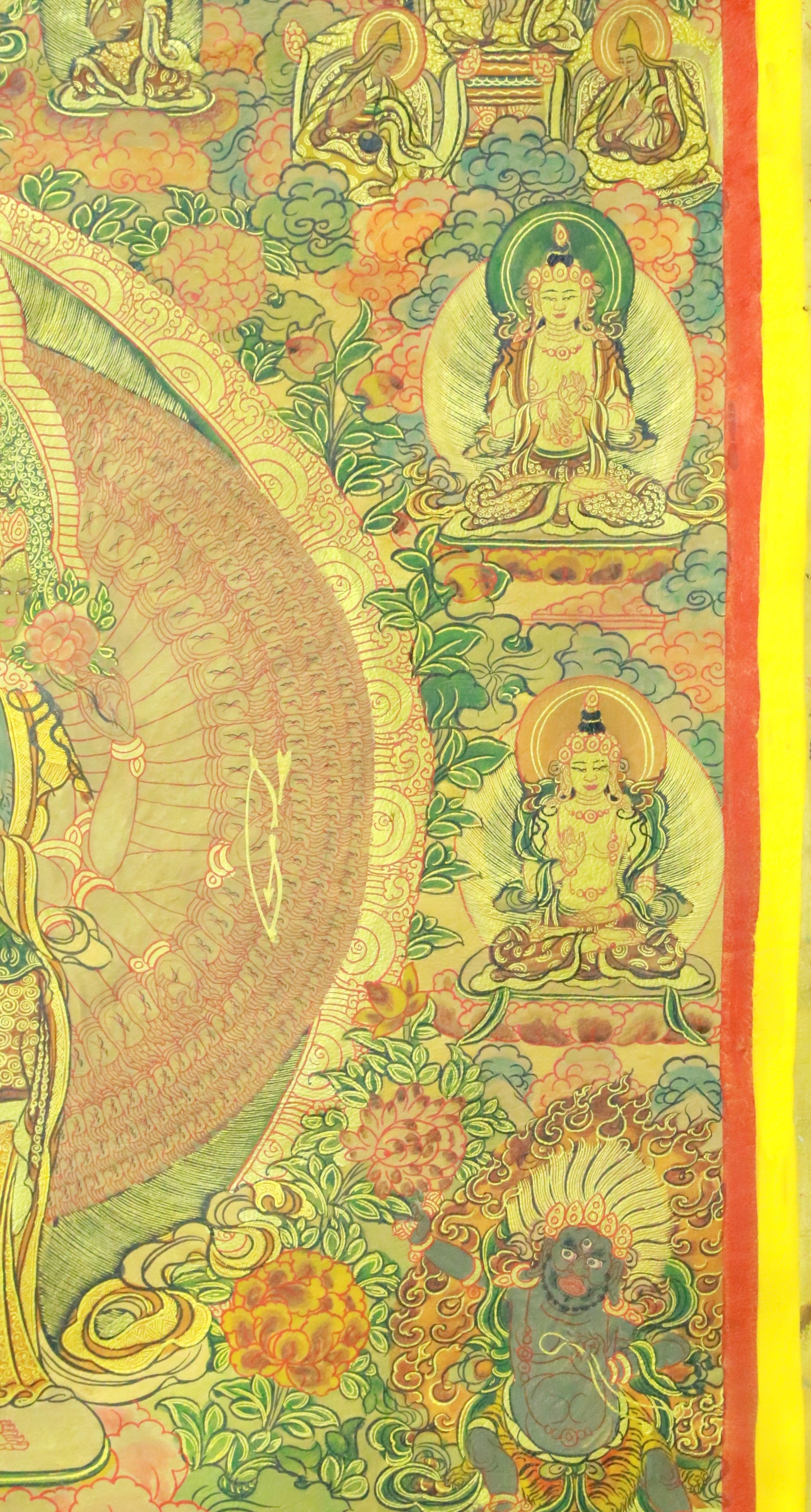 An Exquiste Painted Gold Thousand-armed Avalokiteshvara Thangka