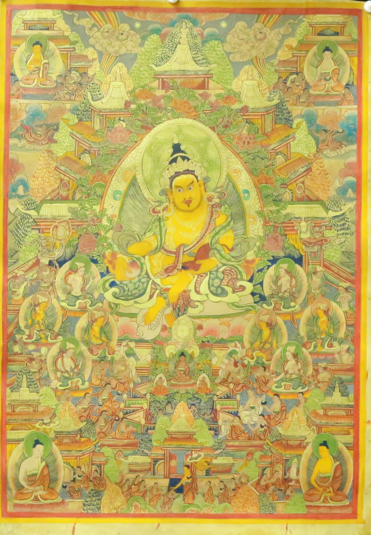 An Exquiste Painted Gold Mammon Cowhide Thangka