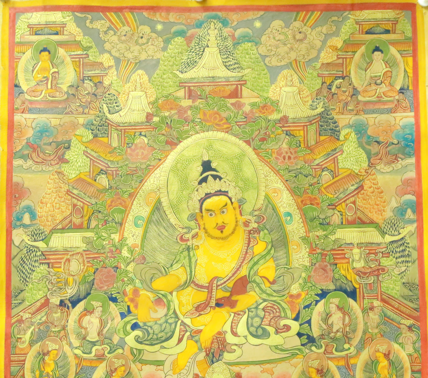 An Exquiste Painted Gold Mammon Cowhide Thangka