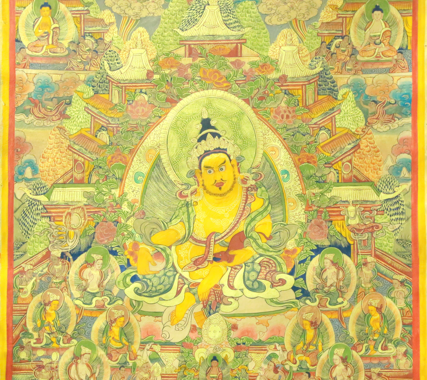 An Exquiste Painted Gold Mammon Cowhide Thangka