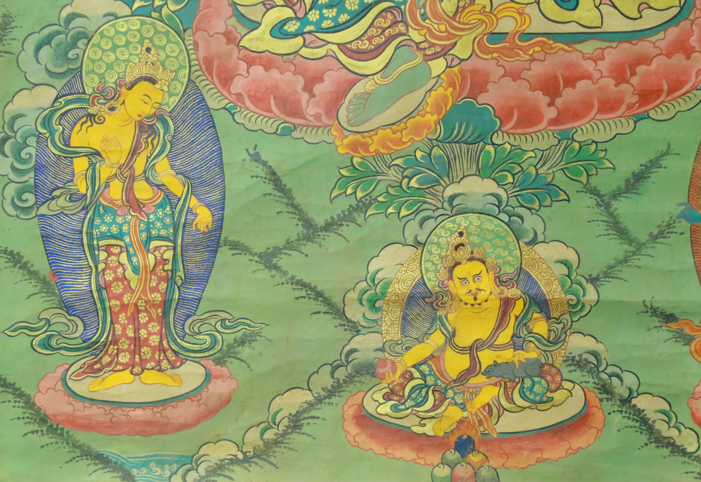 An Exquiste Painted Gold Green Tara Thangka