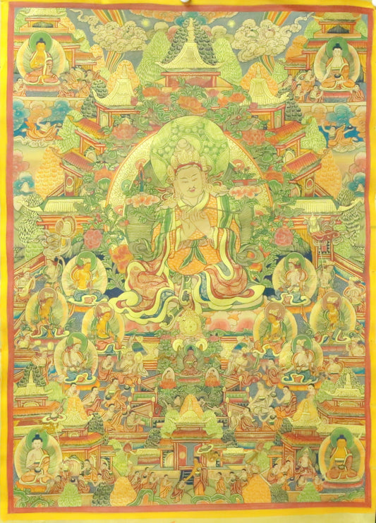 An Exquiste Painted Gold Padmasambhava Thangka