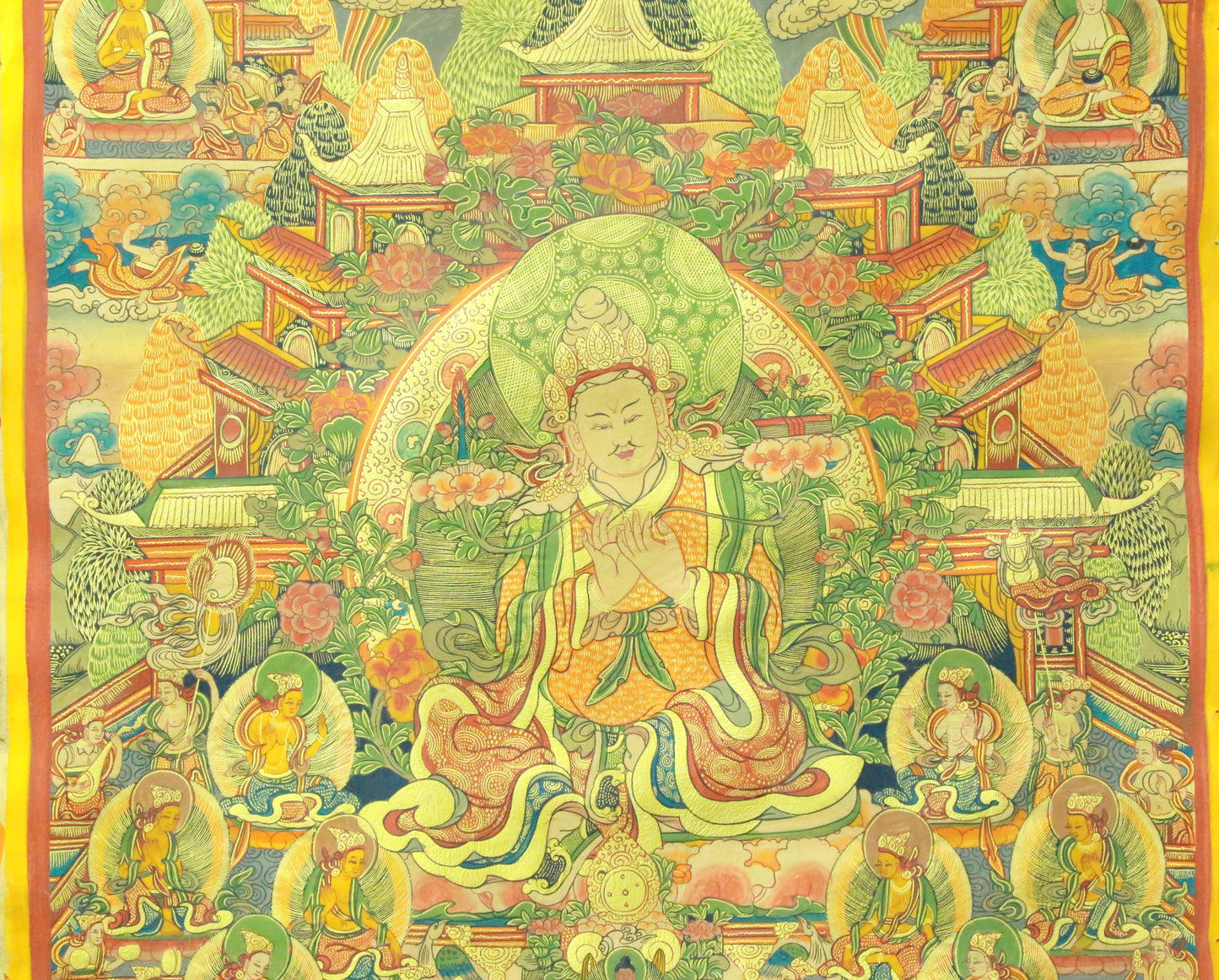 An Exquiste Painted Gold Padmasambhava Thangka