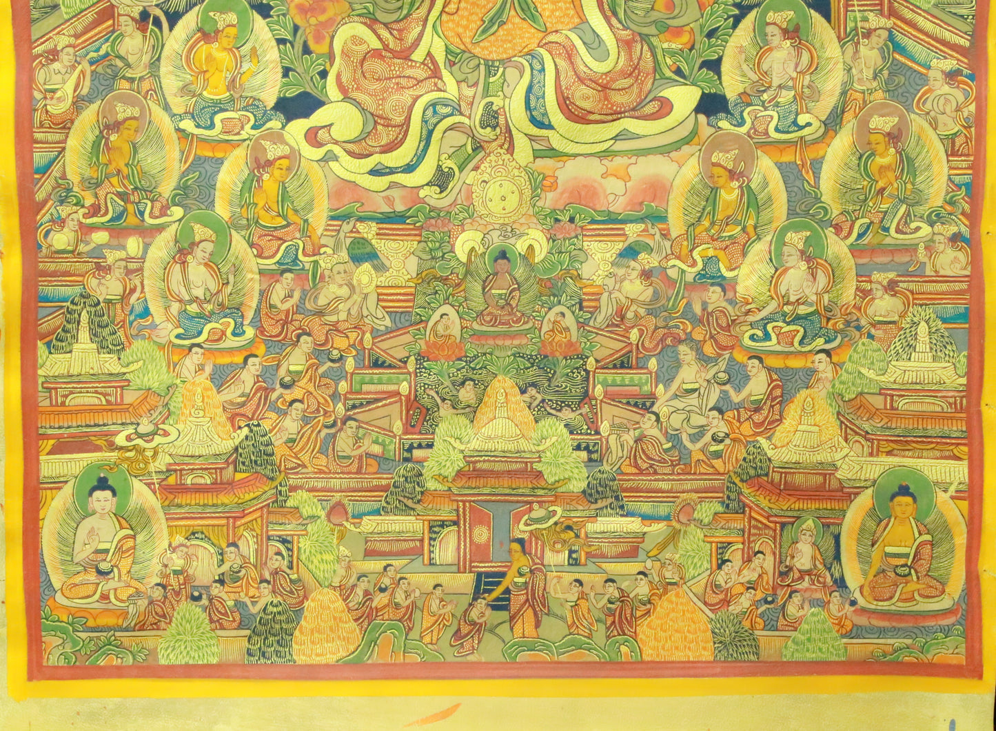 An Exquiste Painted Gold Padmasambhava Thangka