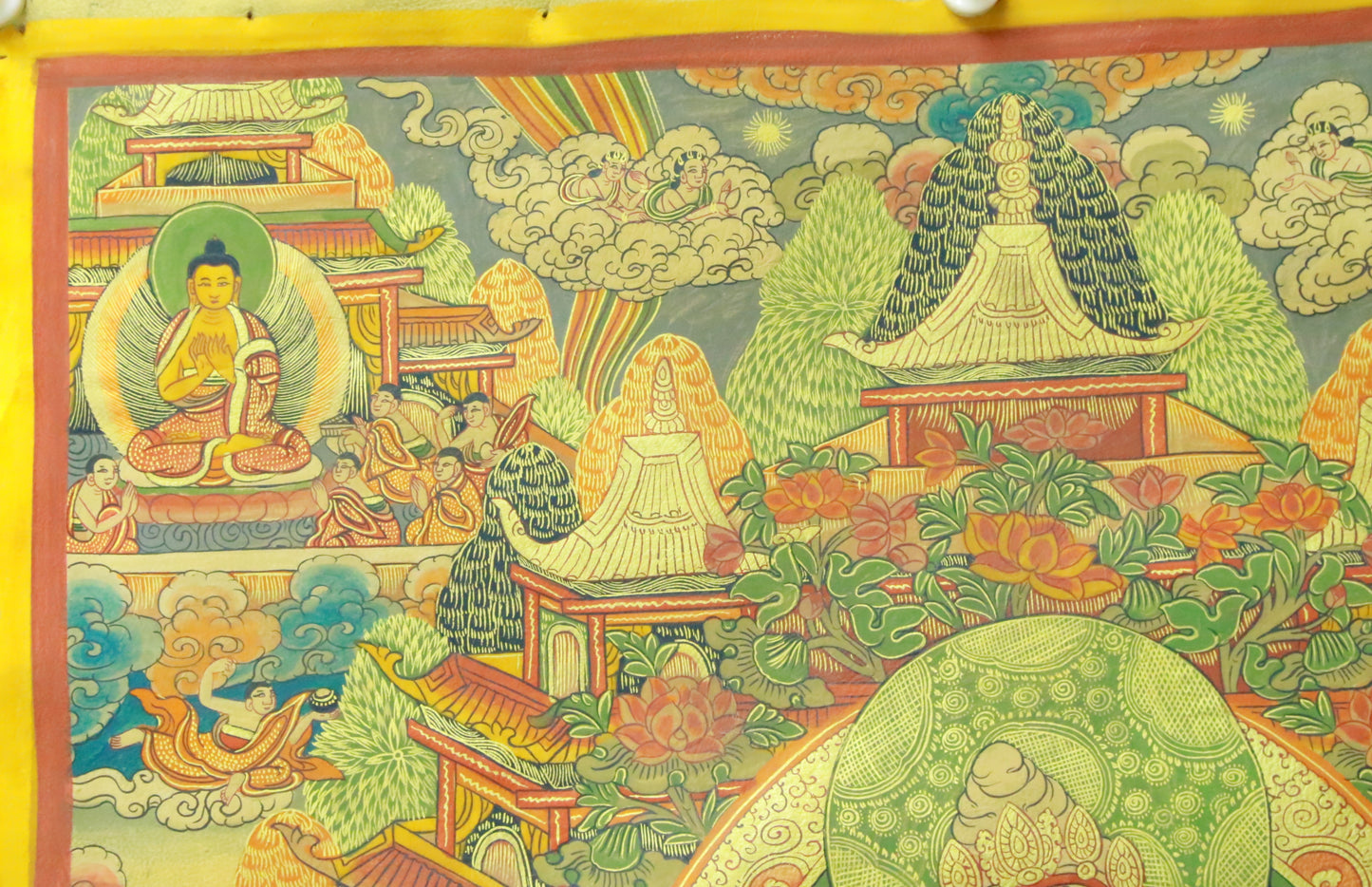 An Exquiste Painted Gold Padmasambhava Thangka