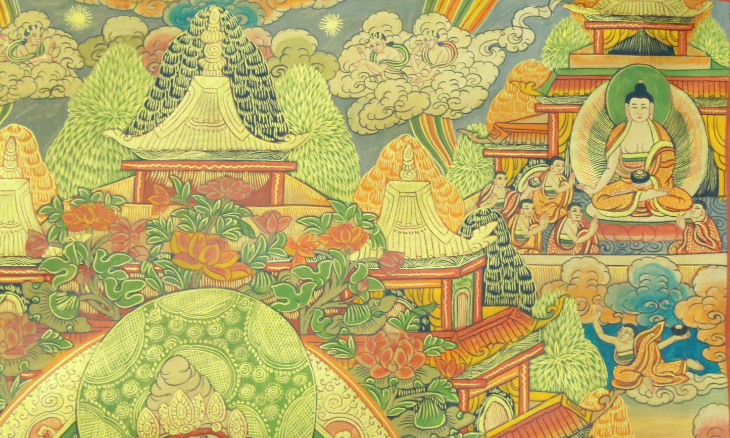 An Exquiste Painted Gold Padmasambhava Thangka