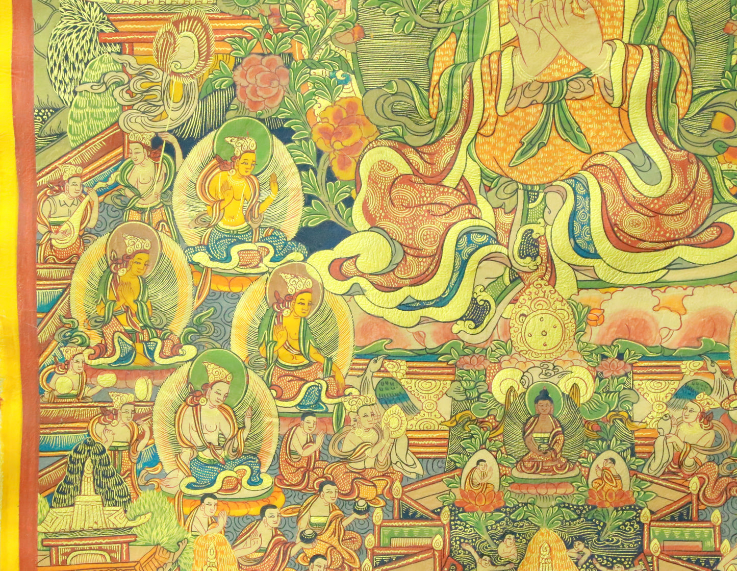 An Exquiste Painted Gold Padmasambhava Thangka