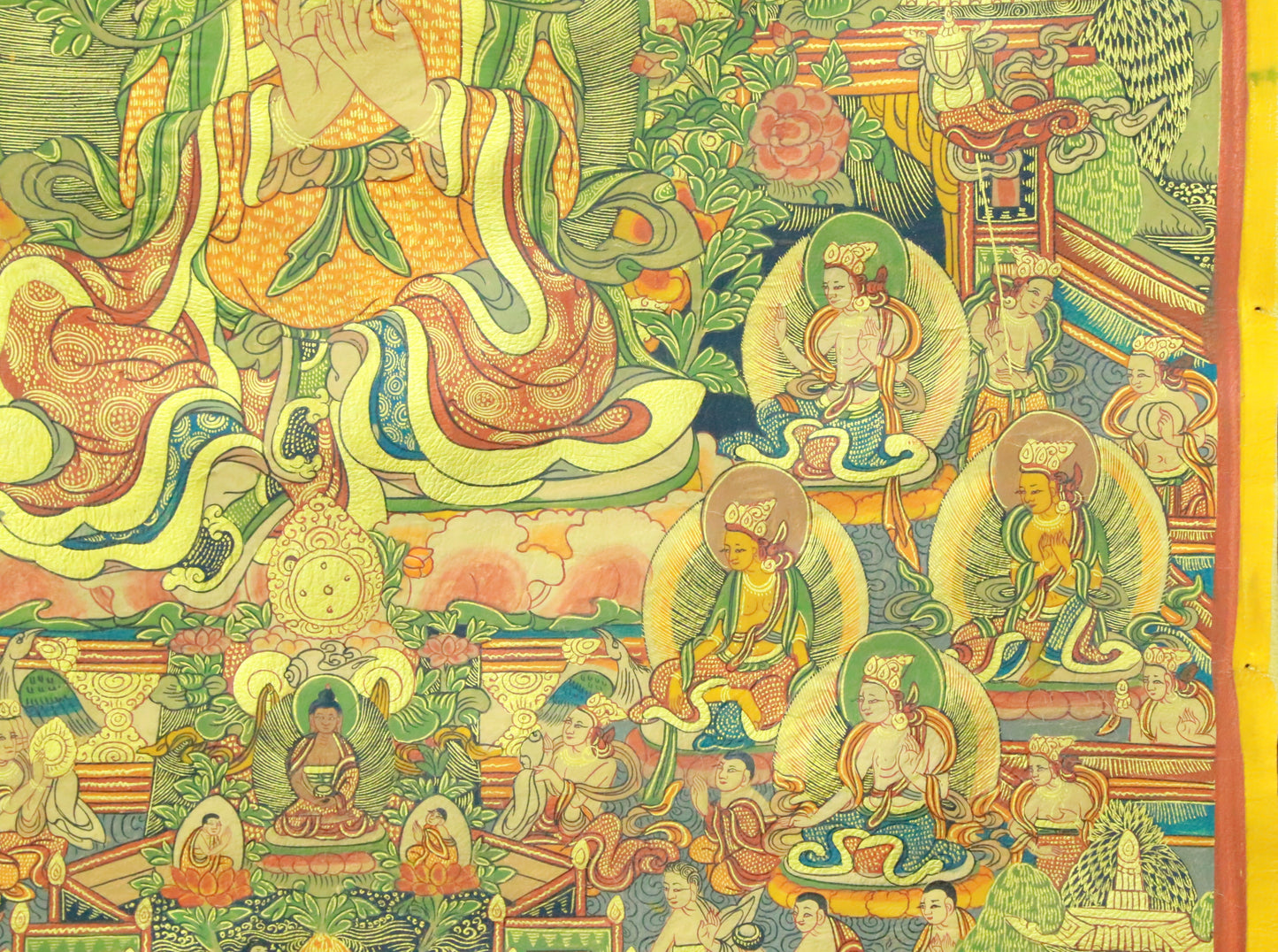 An Exquiste Painted Gold Padmasambhava Thangka