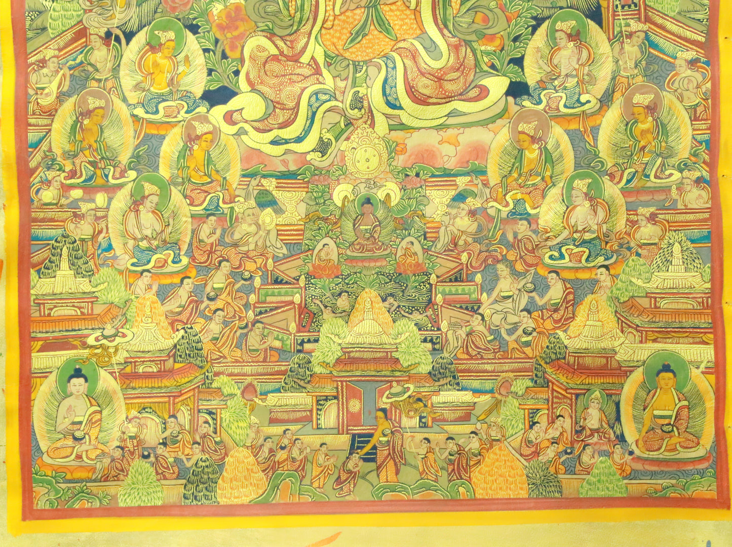 An Exquiste Painted Gold Padmasambhava Thangka