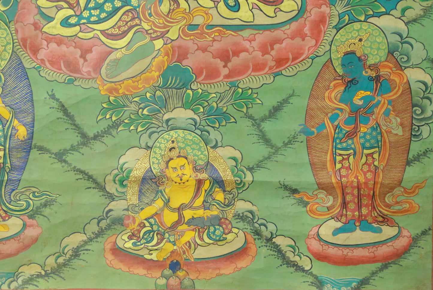 An Exquiste Painted Gold Green Tara Thangka