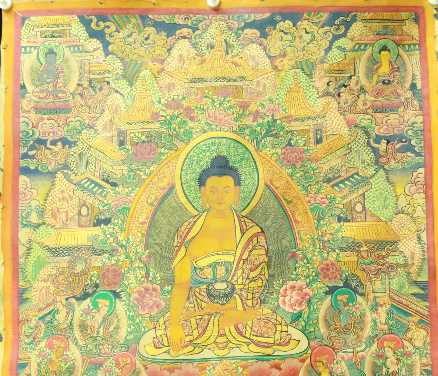 An Exquiste Painted Gold Gautama Buddha Thangka