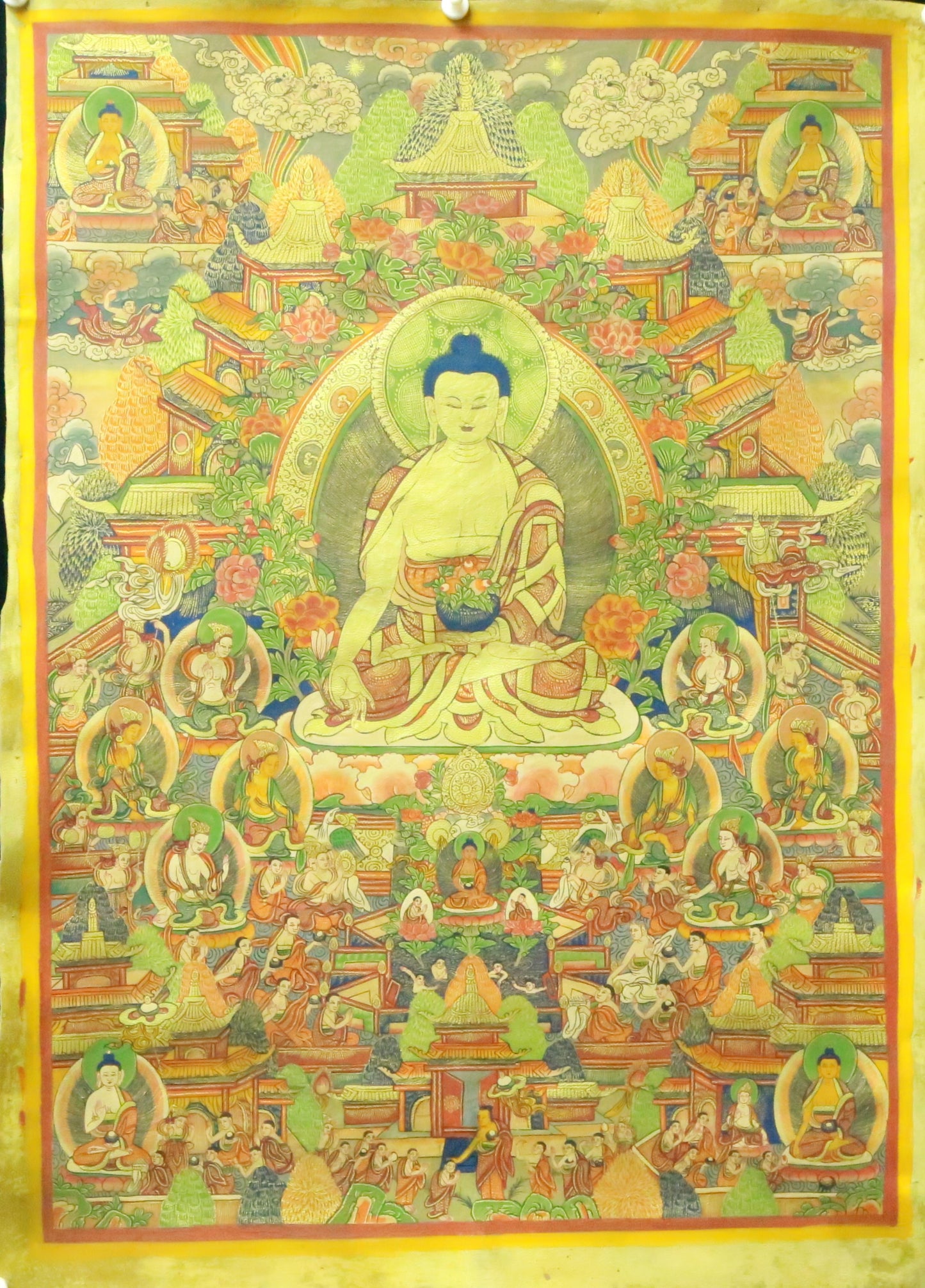 An Exquiste Painted Gold Gautama Buddha Thangka