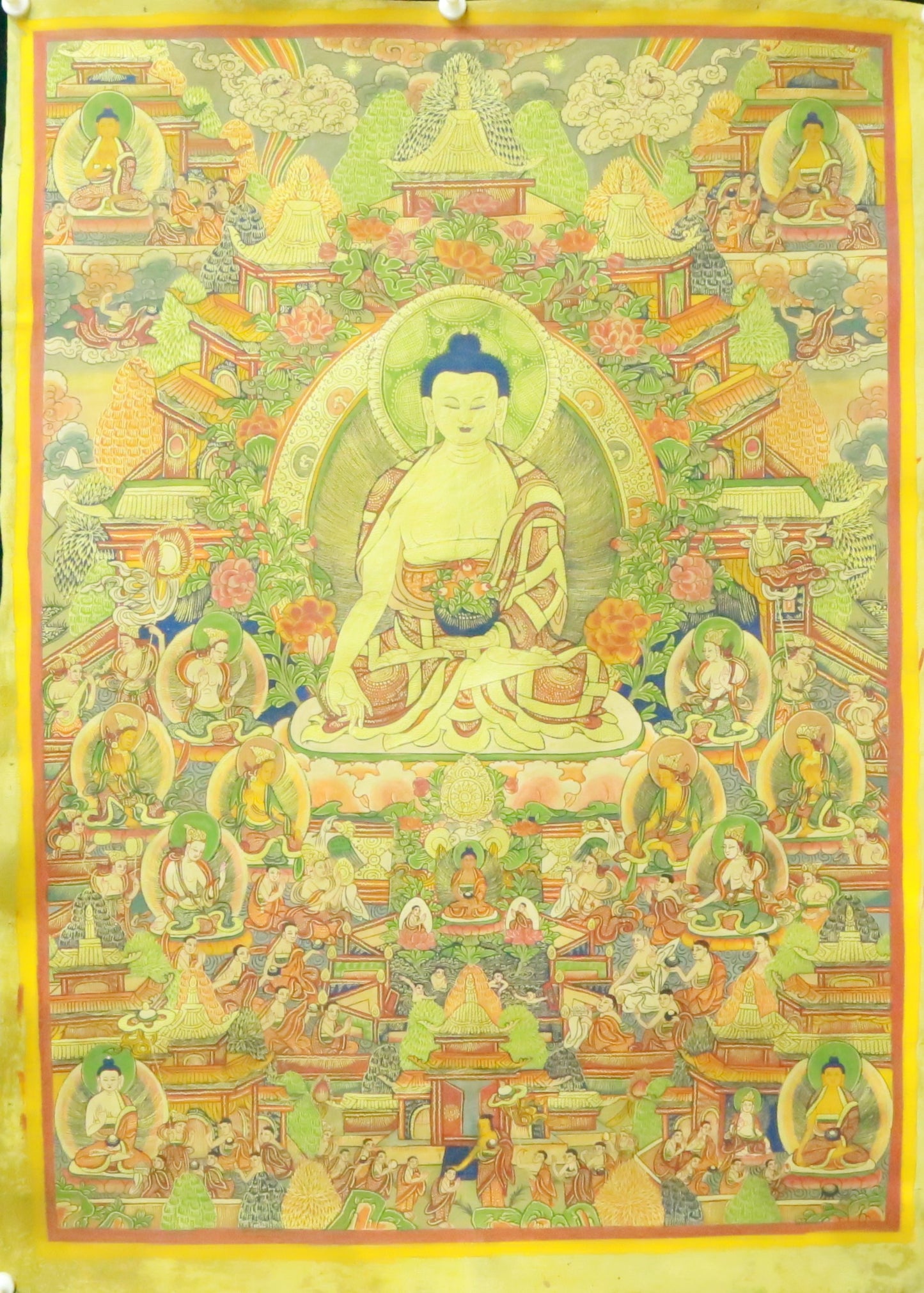 An Exquiste Painted Gold Gautama Buddha Thangka