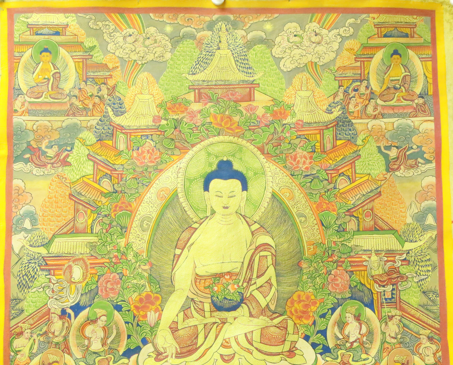 An Exquiste Painted Gold Gautama Buddha Thangka