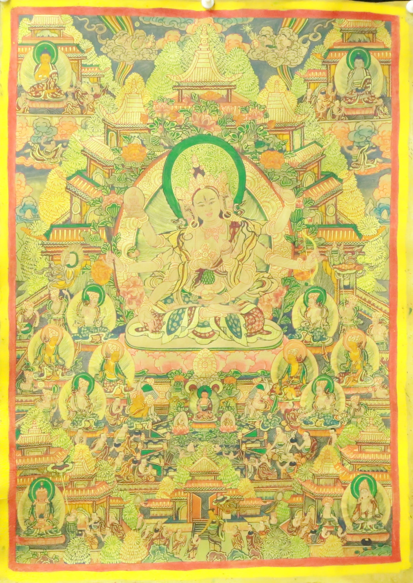 An Exquiste Painted Gold Tara Thangka