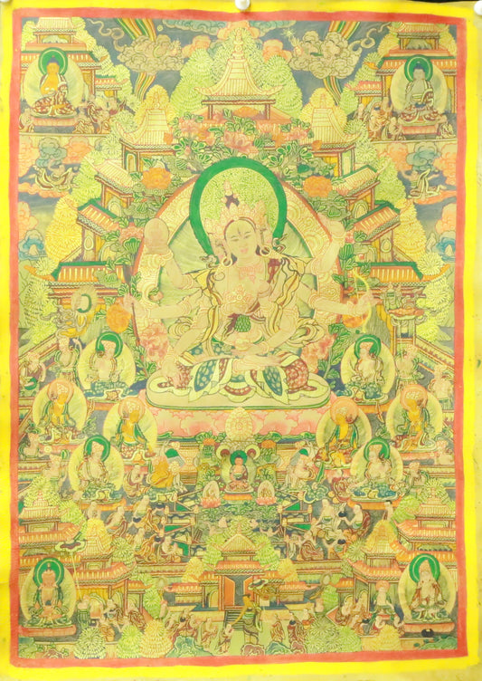 An Exquiste Painted Gold Tara Thangka