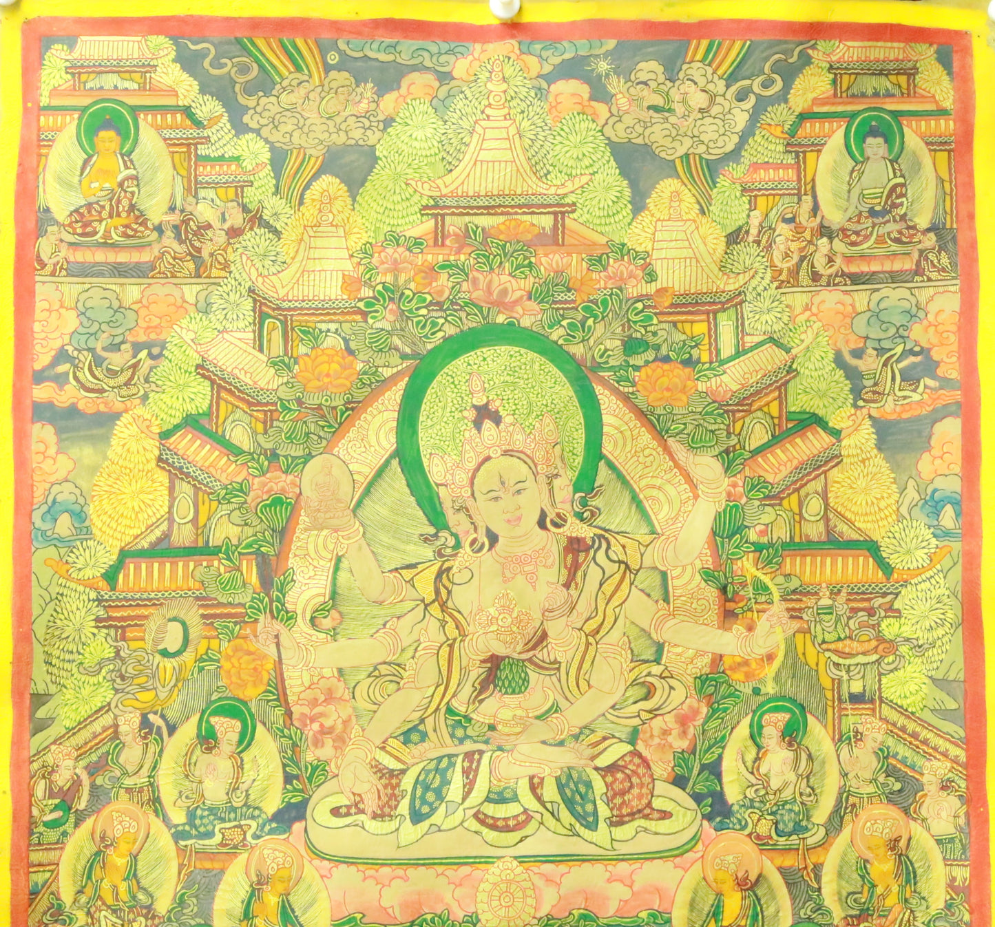 An Exquiste Painted Gold Tara Thangka