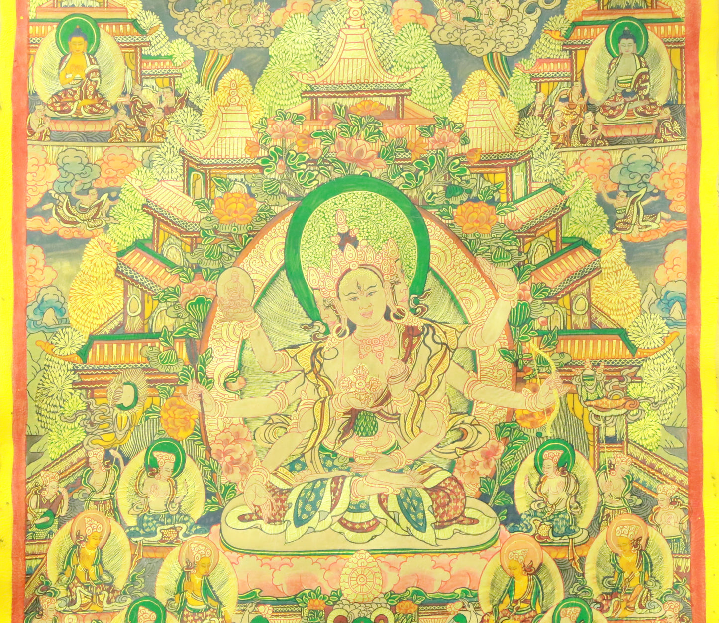 An Exquiste Painted Gold Tara Thangka