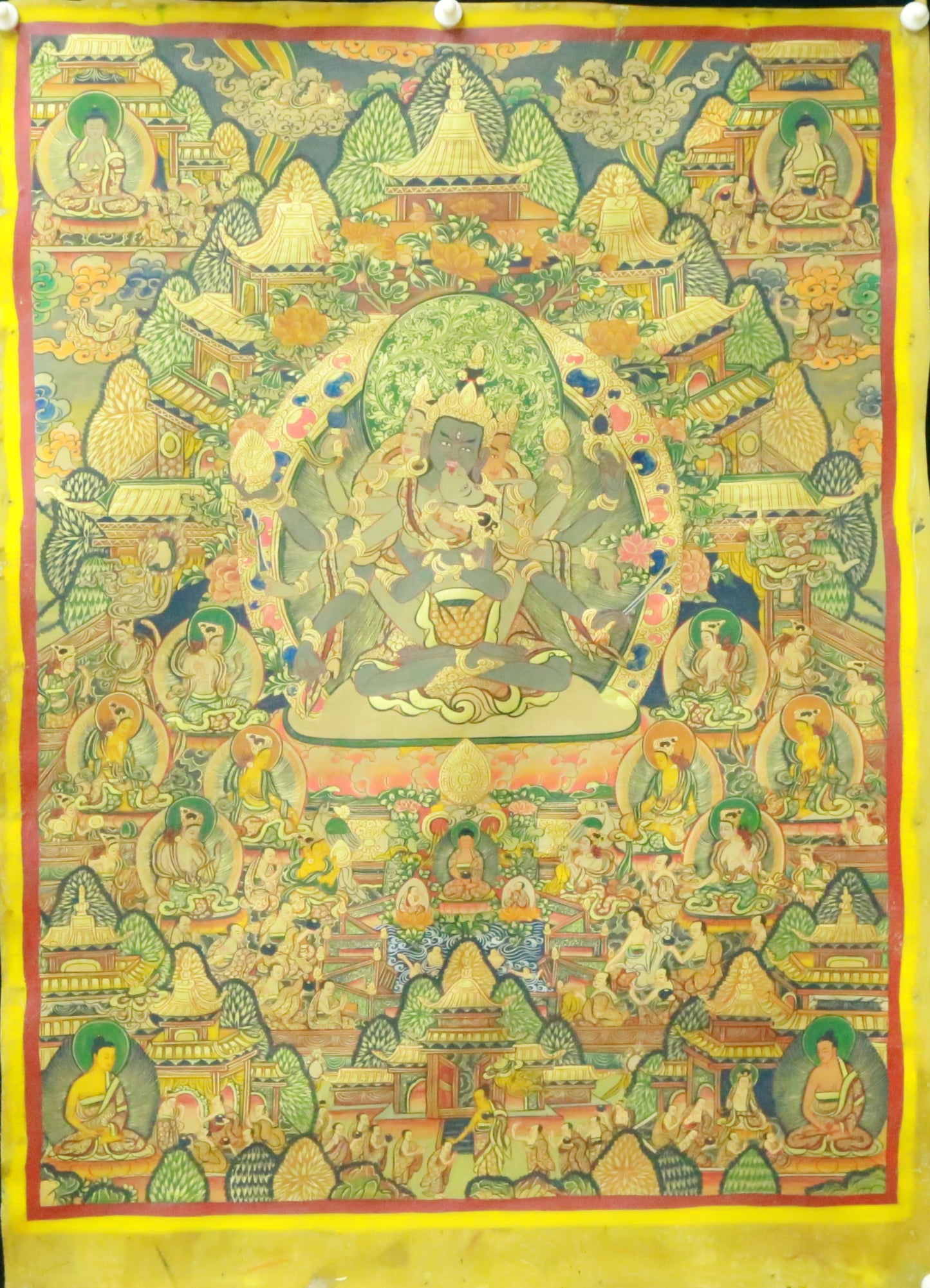 An Exquiste Painted Gold Tara Cowhide Thangka